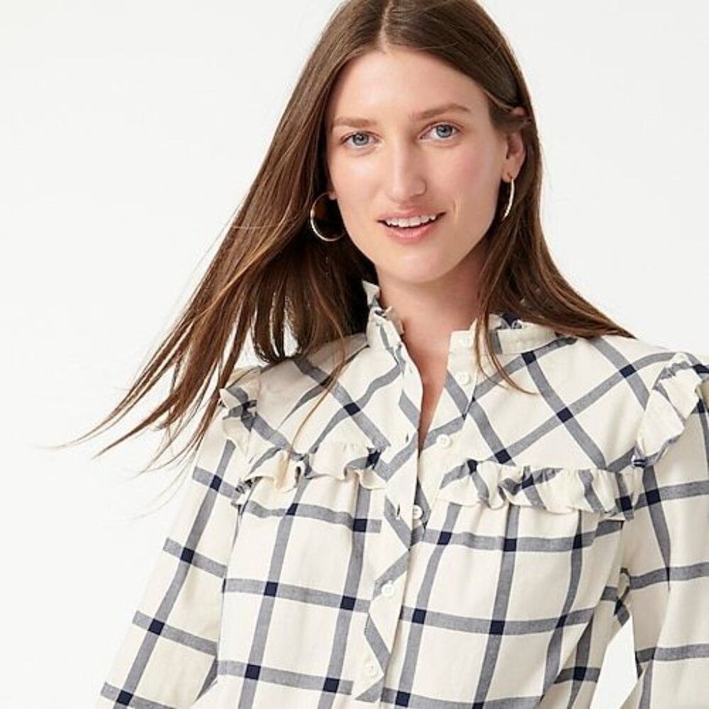 J Crew Ruffle Popover Flannel Top - Picture 8 of 8